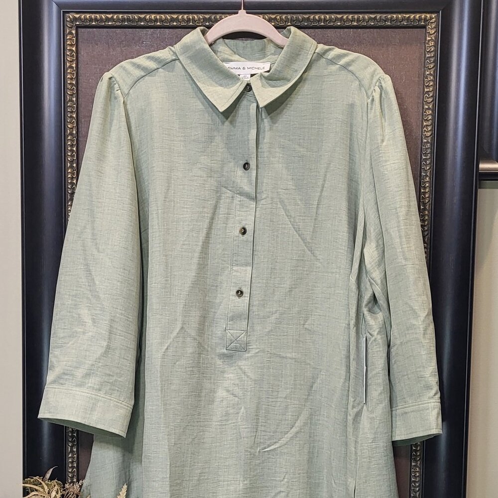 Emma Michele Sage Green Midi Dress Modest Classic collar with button-front